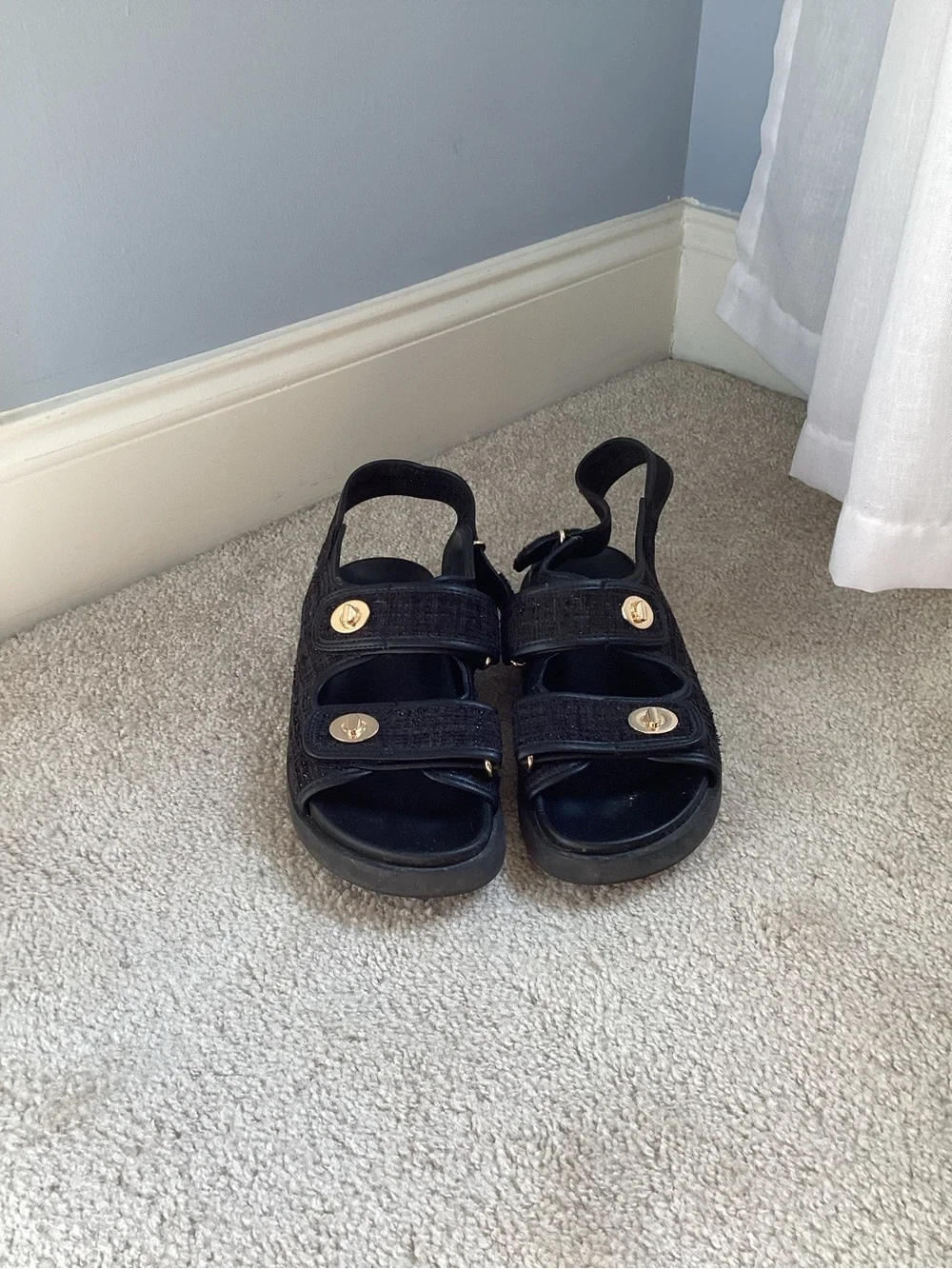 H&M Black Sandals with Gold-Tone Button Accents - designer dupe!